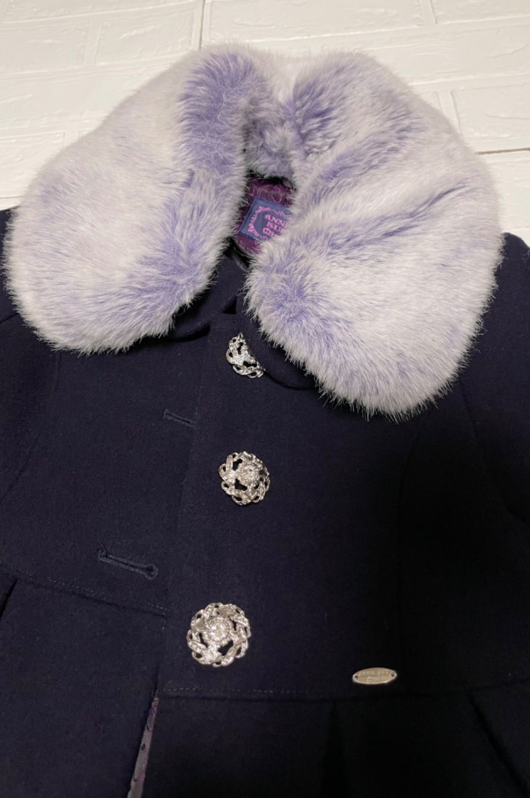 ANNA SUI mini アナスイ ファー襟 ウールコート 130 ネイビー