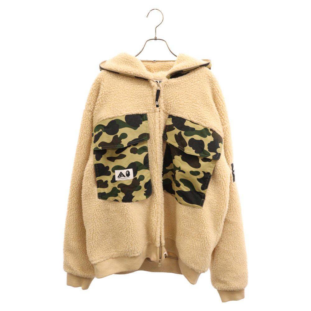 A BATHING APE (アベイシングエイプ) Big Pocket Relaxed Fit Boa Jacket ビッグポケット ボア リラックス フィット ジップアップ ジャケット ベージュ 001LJI801004M