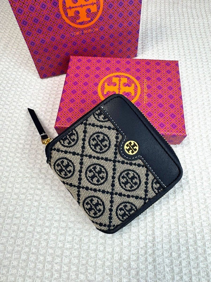 TORY BURCH T Monogram Wallet トリーバーチ ミニ財布 ミニウォレット 折りたたみ財布 Tモノグラム ジャカード  ファスナーショートウ - メルカリ