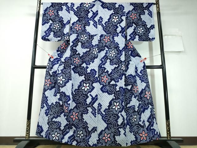 平和屋着物∴夏物 浴衣 有松鳴海絞り 枝花文 綿 逸品 未使用
