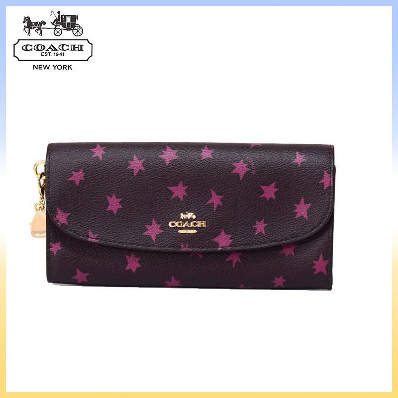 COACH コーチ コーティングキャンバス スター 星 プリント ハート チャーム ソフト ウォレット 長財布 マルチ（日本未発売）[19926]  ソラstore メルカリ