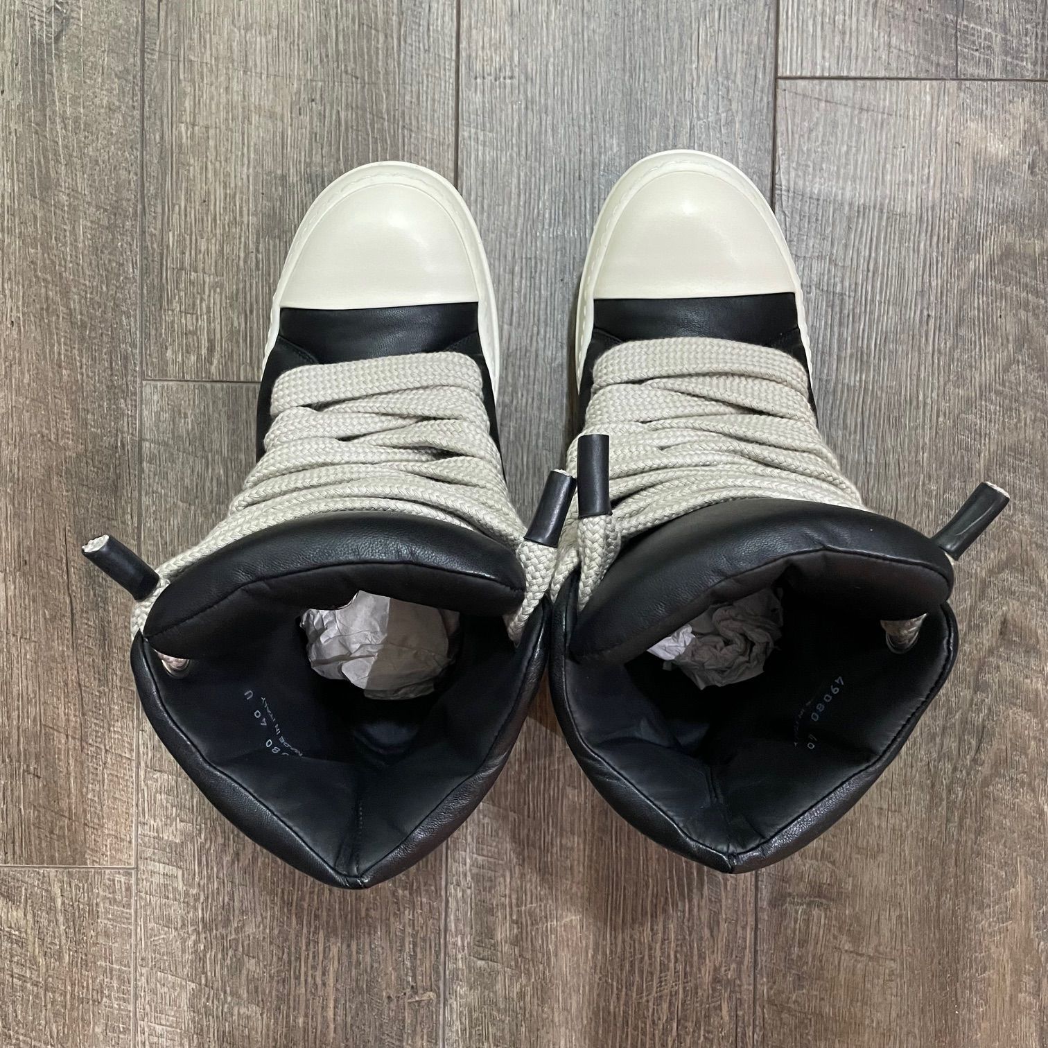 rick owens リックオウエンス jumbo laced padded 革 Rick Owens】JUMBO LACE PADDED SNEAKERS(BLACKWHITE)(42 BLACK