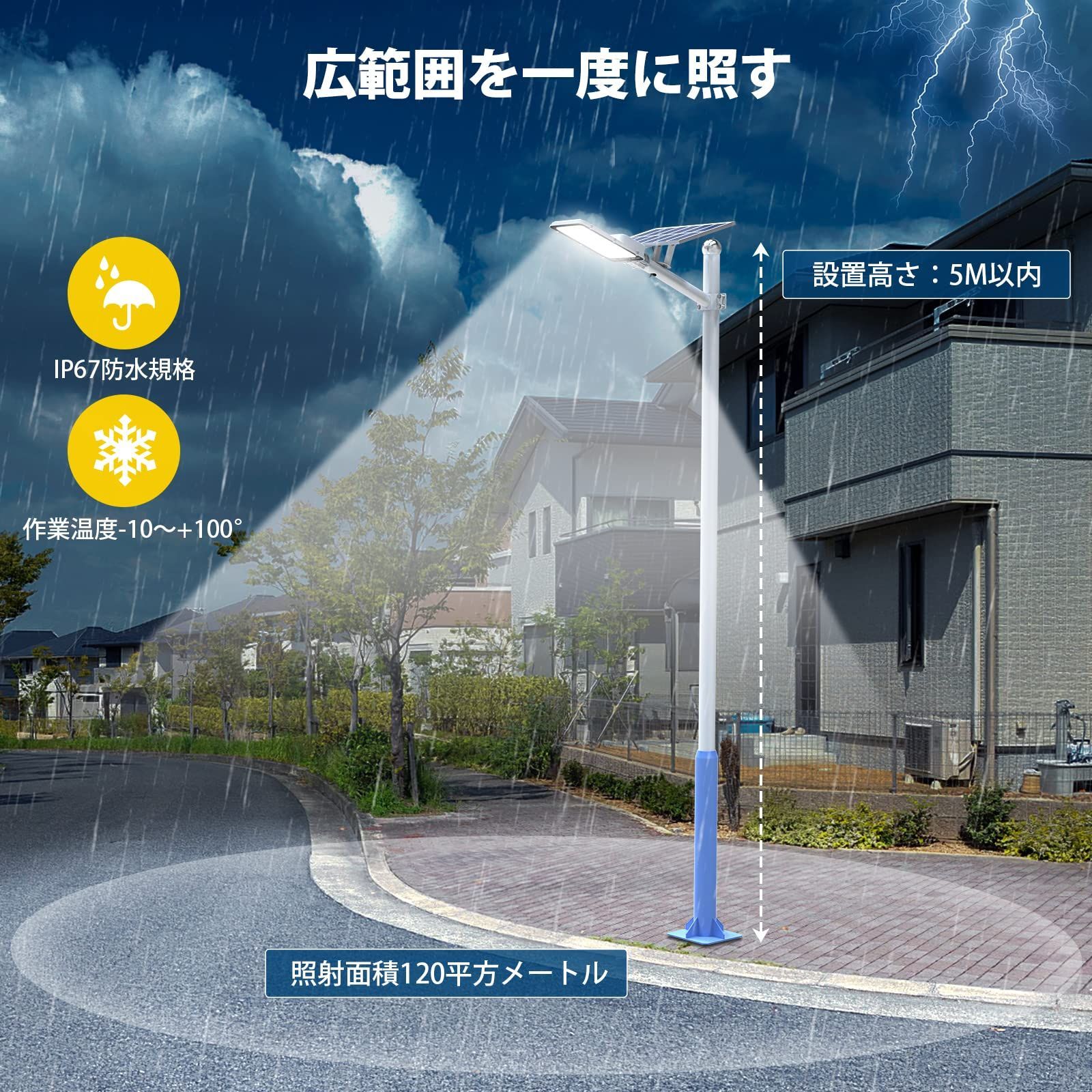 ソーラー 4つ照明モード 街灯 センサーライト 人感 600W 屋外