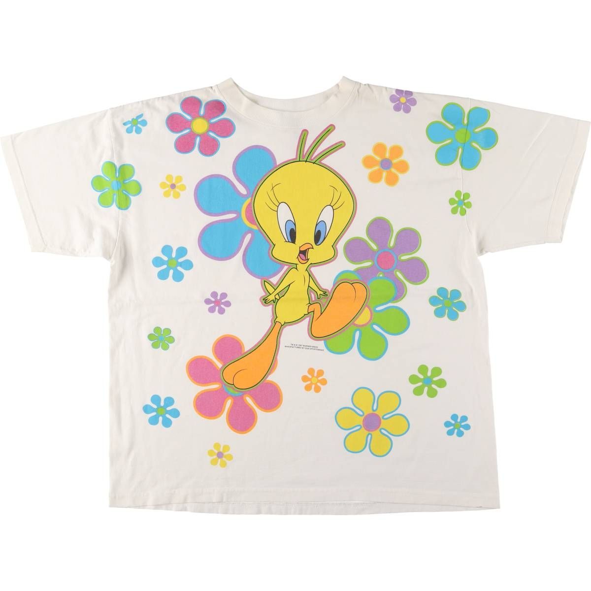 古着 90年代 LOONEY TUNES ルーニーテューンズ トゥイーティー 大判プリント キャラクタープリントTシャツ レディースXL相当|eaa556561