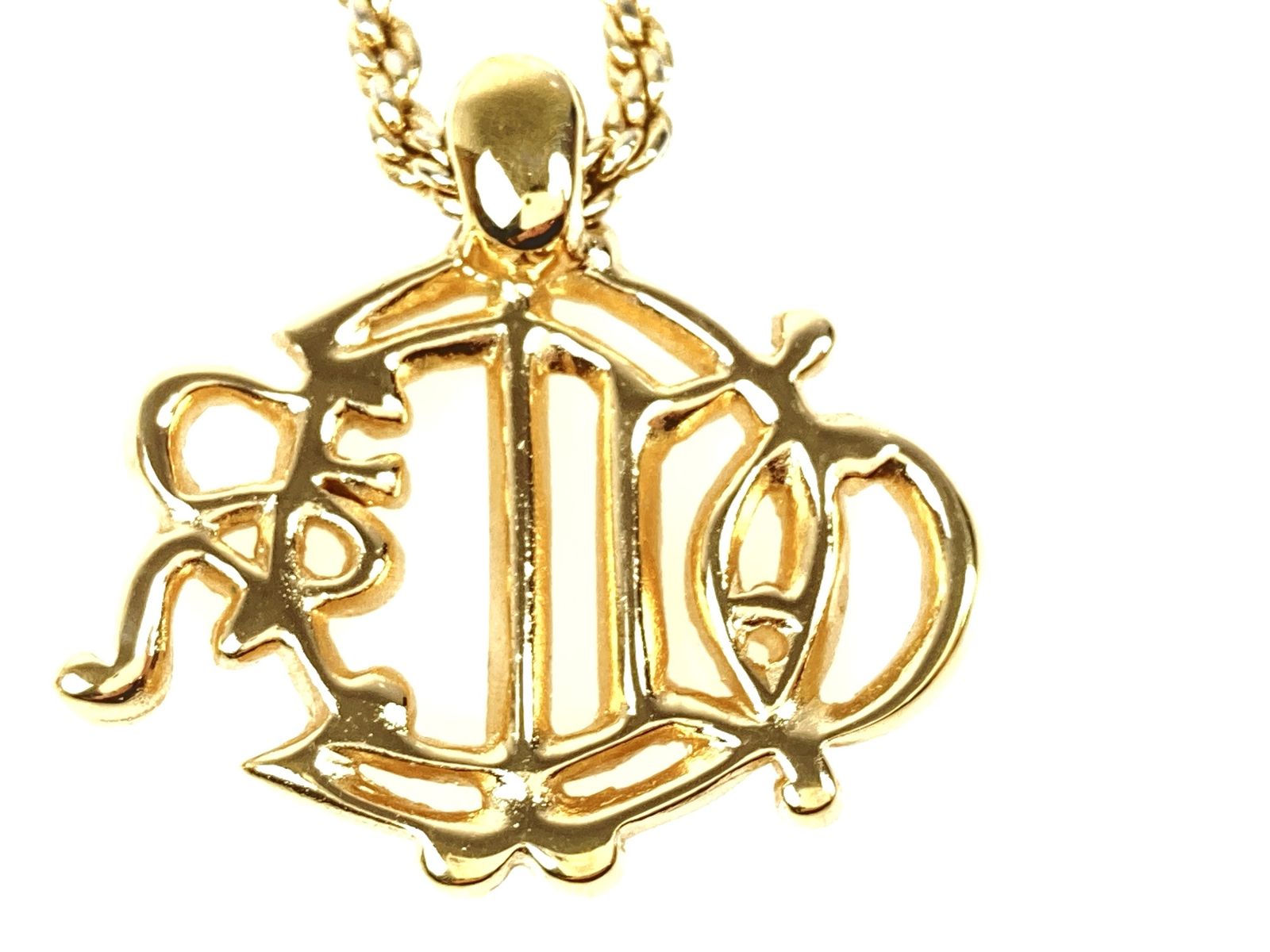 美品✨クリスチャン　ディオール　ネックレス　エンブレム　ライトストーン　ゴールド クリスチャン・ディオール Christian Dior ラインストーン
