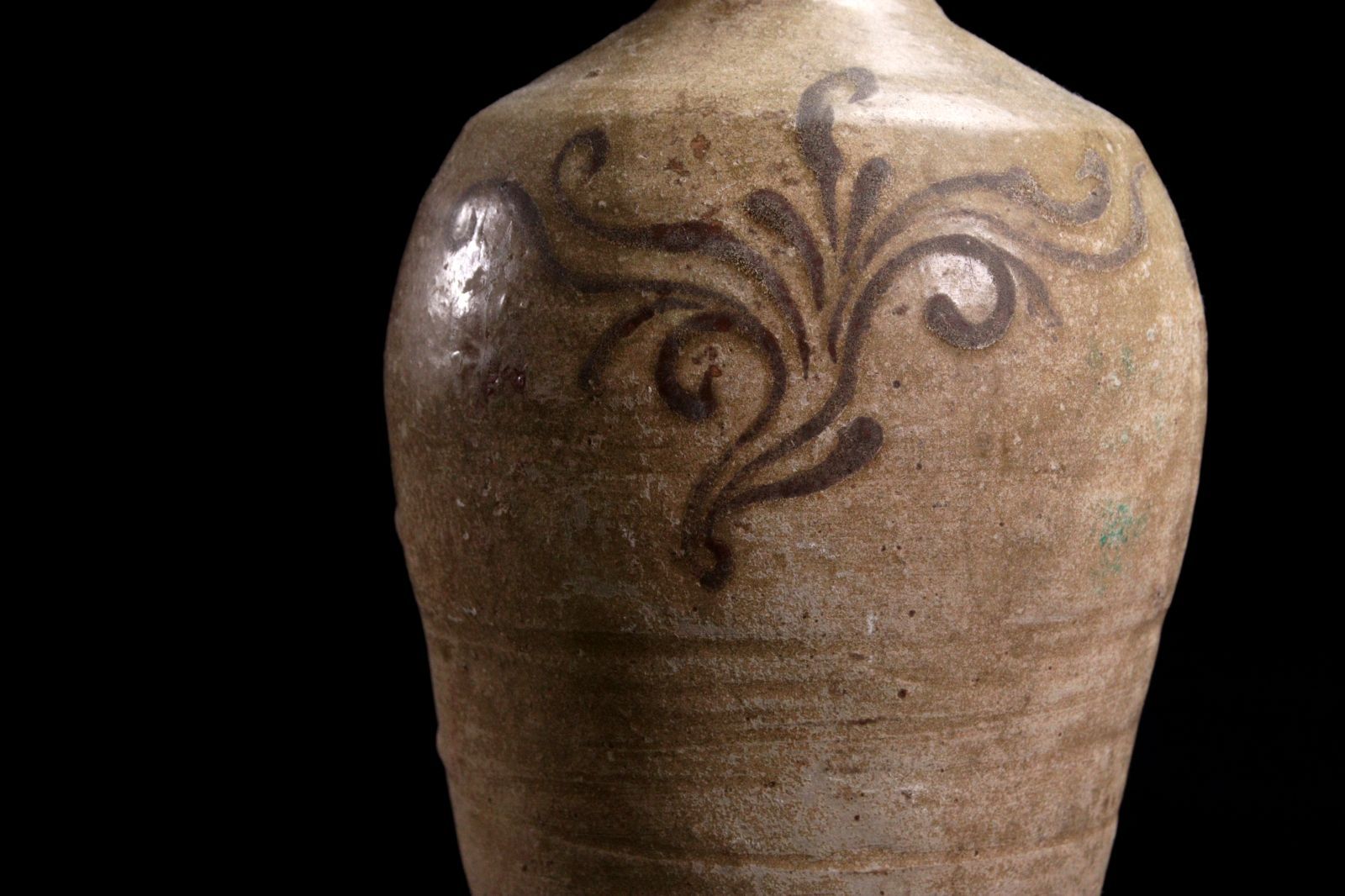 高麗時代 鉄絵唐草文花瓶 27cm 朝鮮古陶 唐物 骨董 古美術 楾 D268.2