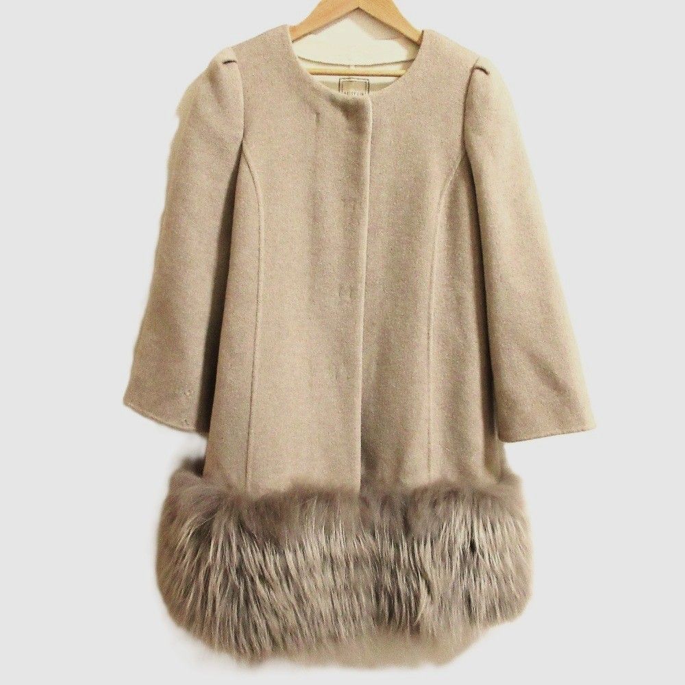 DAISY LIN for FOXEY デイジーリン カシミヤ スノー チップ スパイラル ラクーンファー コート 31930 サイズ38 モカベージュ レディース 古着