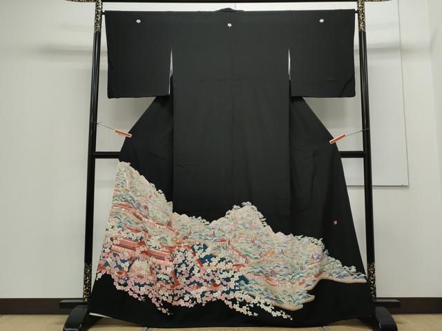 平和屋着物●豪華黒留袖 友禅 作家物 遠山風景文 正絹 CAAS9235th