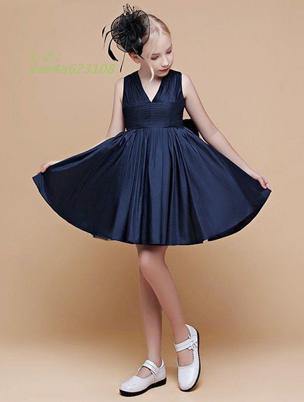 子供ドレス ワンピース ショート丈 ピアノ発表会 子供 ドレス フォーマル 袖なし 女の子 キッズドレス ネイビー ノースリーブ am 4 a 623108