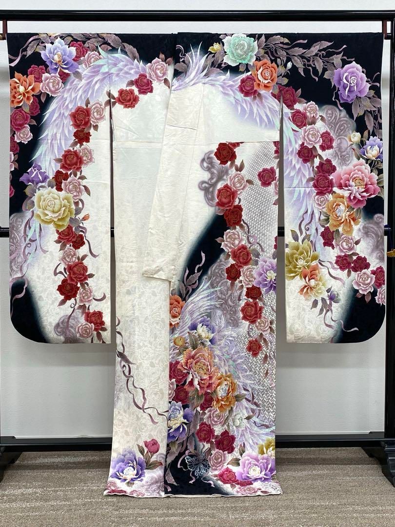 cantare ブランド振袖 ラメ刺繍 薔薇 紋意匠 身丈170cm 撥水加工済