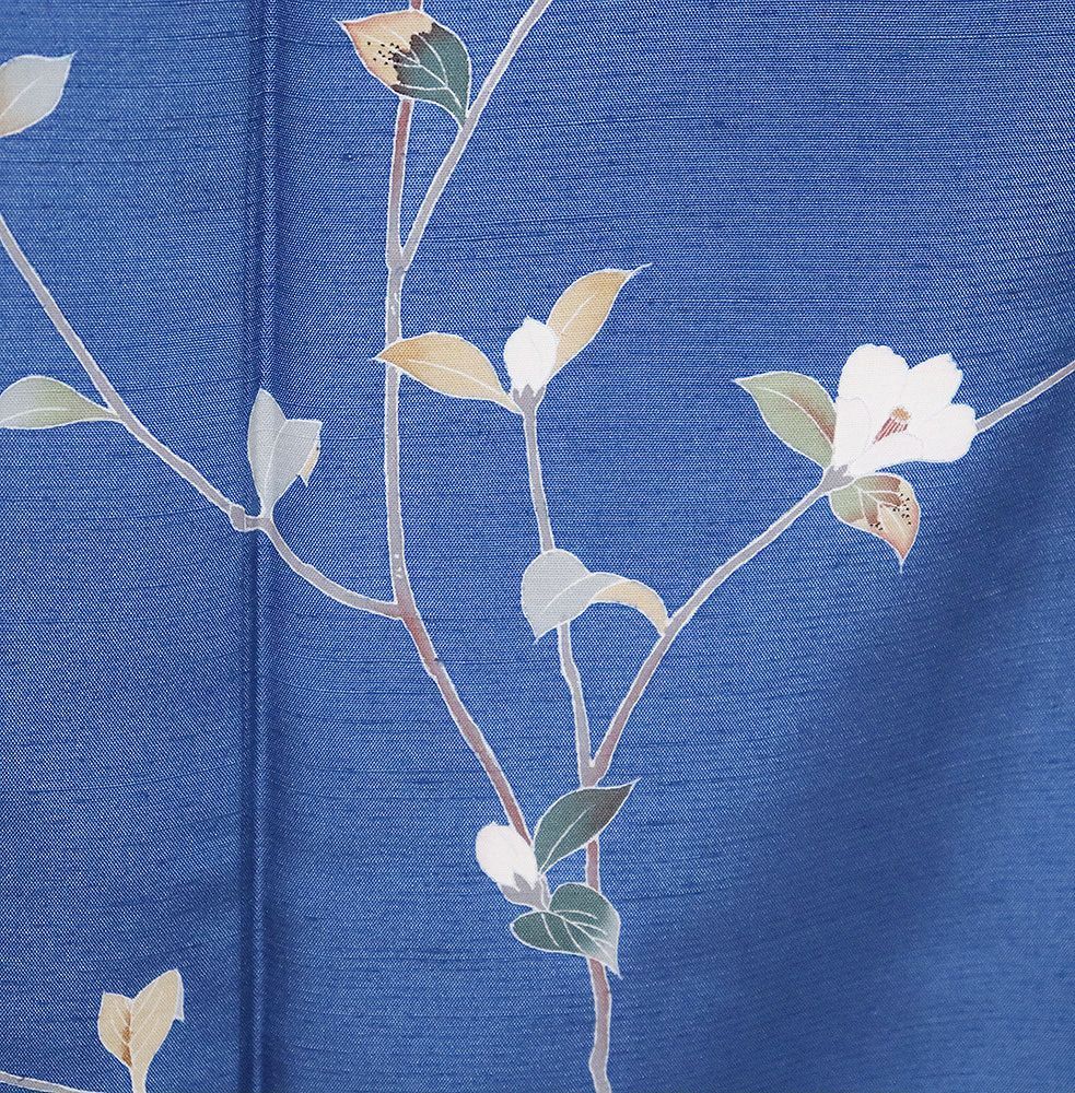 紬 訪問着 袷 正絹 紺 桜 Sサイズ ki30945 未使用品 お洒落訪問