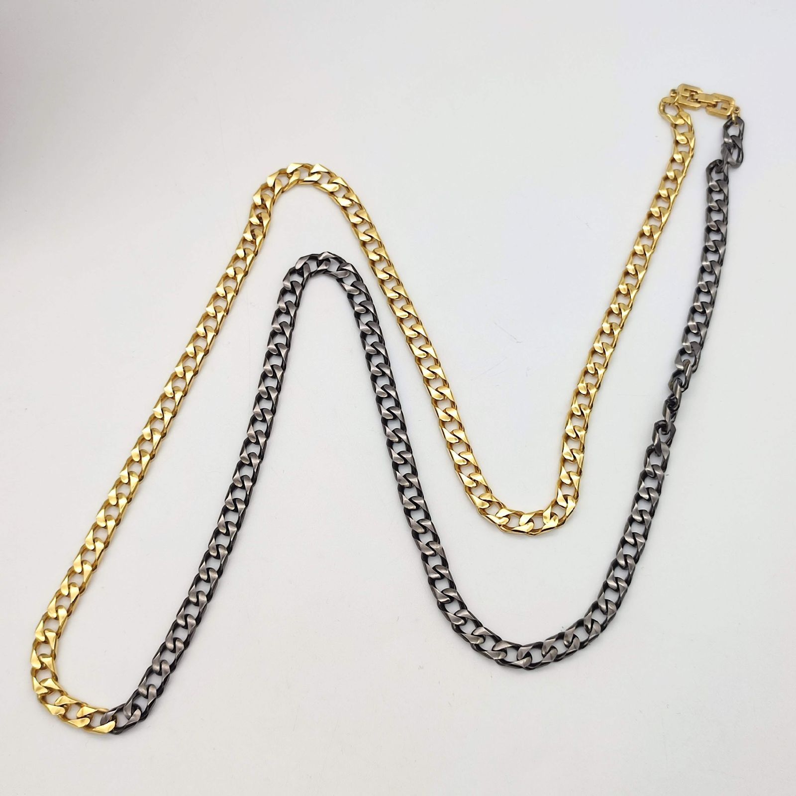 美品】GIVENCHY ジバンシー バイカラーロングチェーンネックレス 喜平 