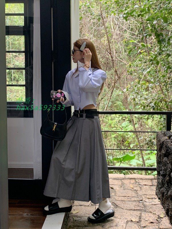 プリーツロングスカート韓国ギャルファッ