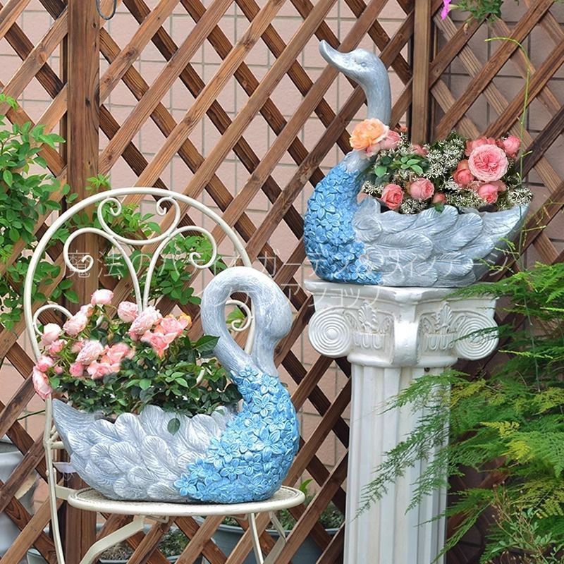 プランター 白鳥 フラワー 酸化マグネシウム 鳥 アニマル 花 ブルー 青 エレガント ガーデニング 雑貨 ガーデン雑貨 ガーデンインテリア ガーデン インテリア 庭の装飾 お洒落 おしゃれ 8-14