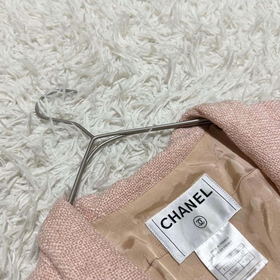 CHANEL ココマーク パールボタン シルク ツイードジャケット ピンク
