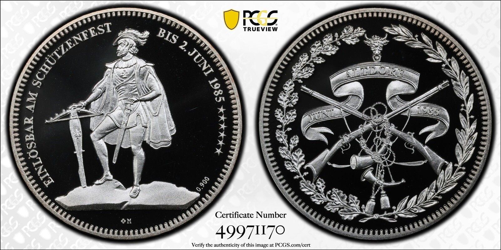 Switzerland 1985 50 Francs Proof Altdorf Haberling PCGS Pf70 DCAM Top Pop