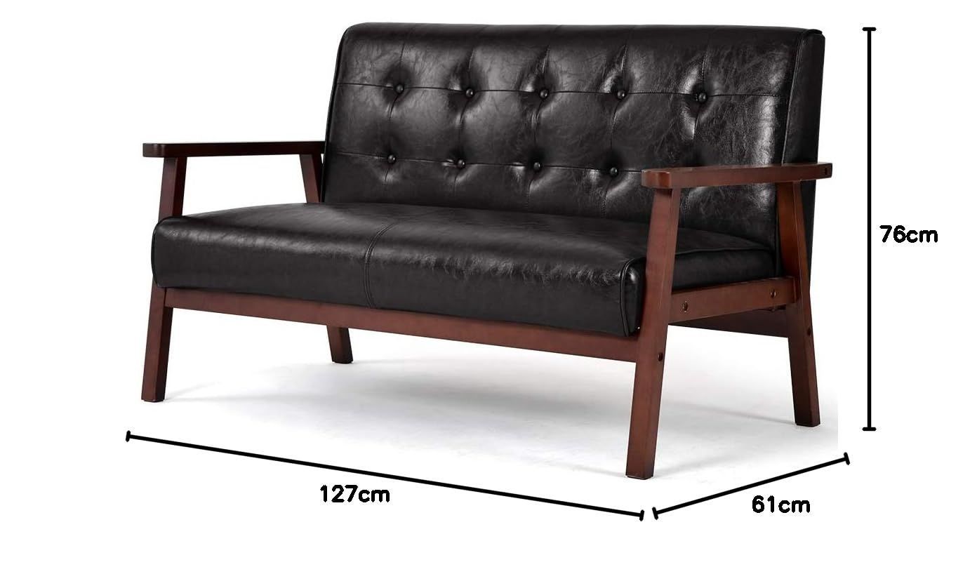 100%満足保証品質よく！ 2人掛け ソファ ブラック レトロモダン OSJ 127×61×76 サッパリした