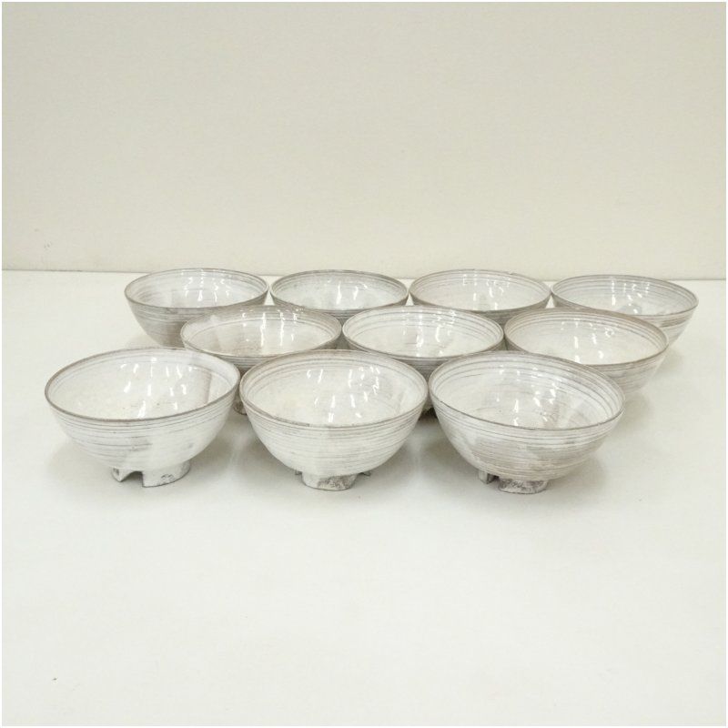 楽山窯造 刷毛目数茶碗10客 共箱 茶道 抹茶 おしゃれ 抹茶茶碗 抹茶碗 和食器 レトロ 茶器 骨董 茶わん 茶会 茶の湯 7月 夏