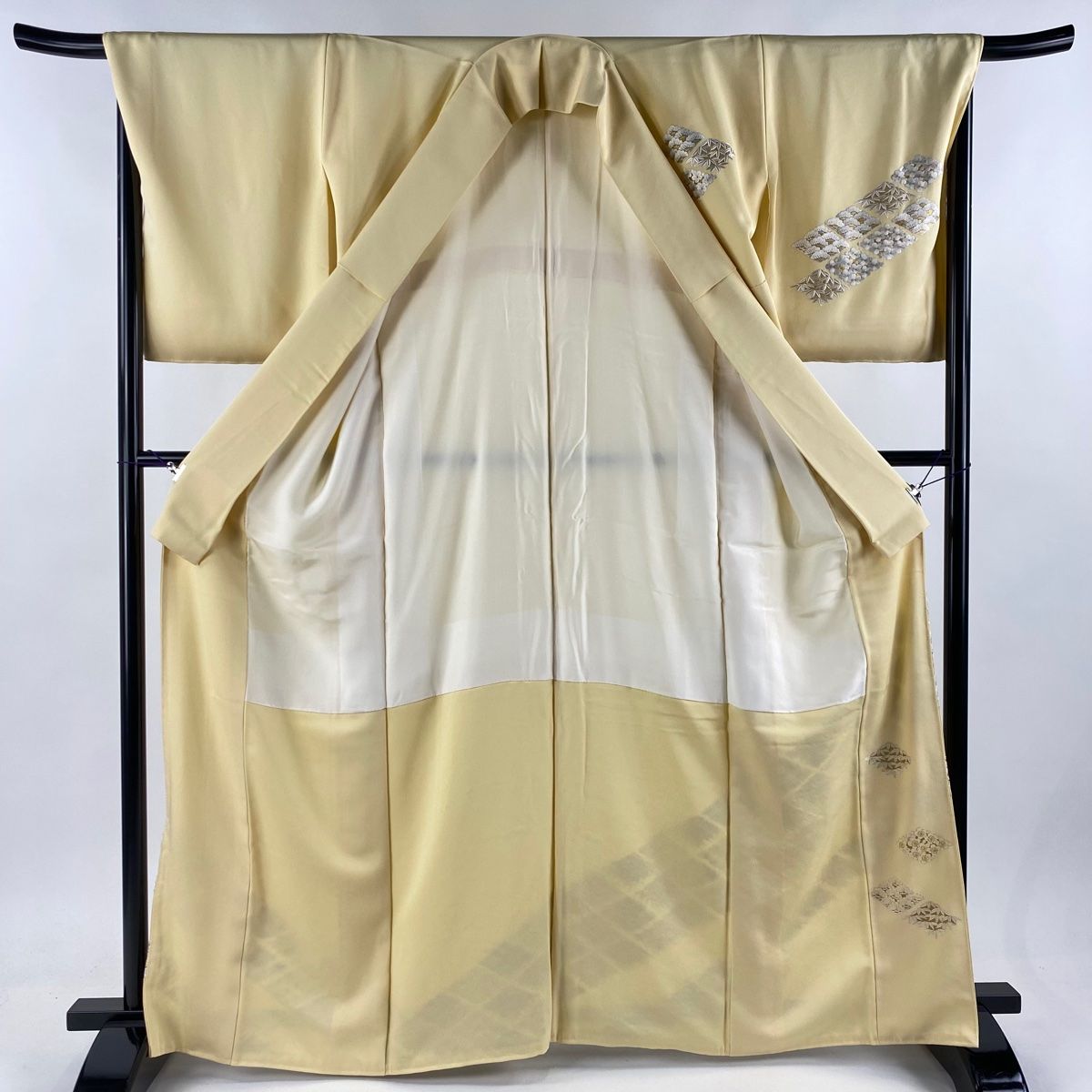 訪問着 身丈163cm 裄丈67cm M 袷 千總 落款 葉柄 霞 刺繍 ぼかし 灰茶  