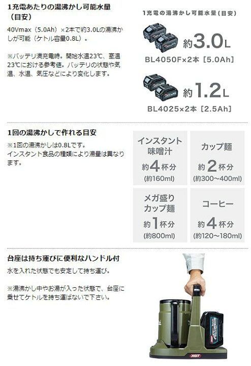 新品] マキタ 充電ケトル KT001GZO オリーブ色(本体のみ) - メルカリ