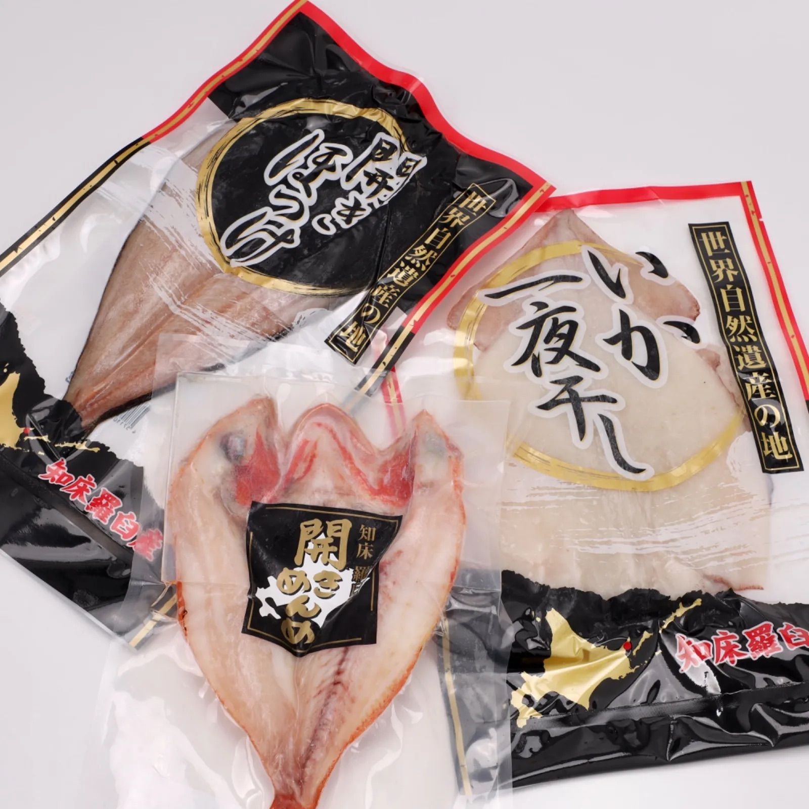 羅臼産『キンキ・真イカ・真ほっけ』3枚セット　ギフト　本物の美味さ‼️　北海道　メルカリ