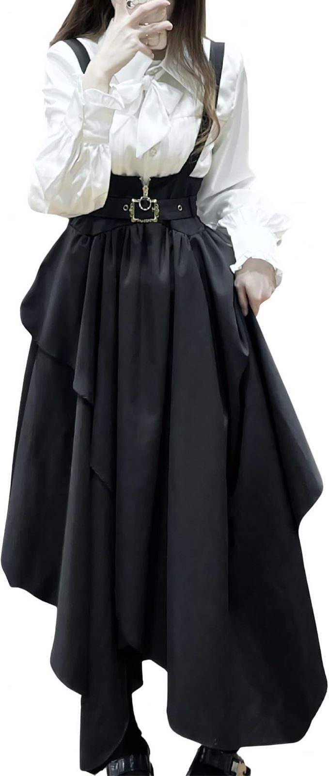 レディレイジー ゴスロリ 長袖 ブラウス スカート 2点セット コスプレ クラロリ 軍服ロリ 撮影 衣装 女装 アシメ ロング 黒 ブラック ブラ