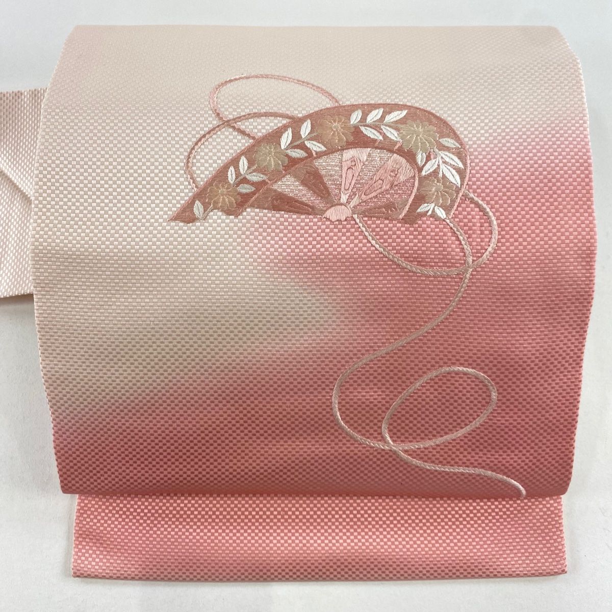 名古屋帯 薄ピンク 名古屋帯 絹 絽 夏用 四角文様 薄ピンク色x