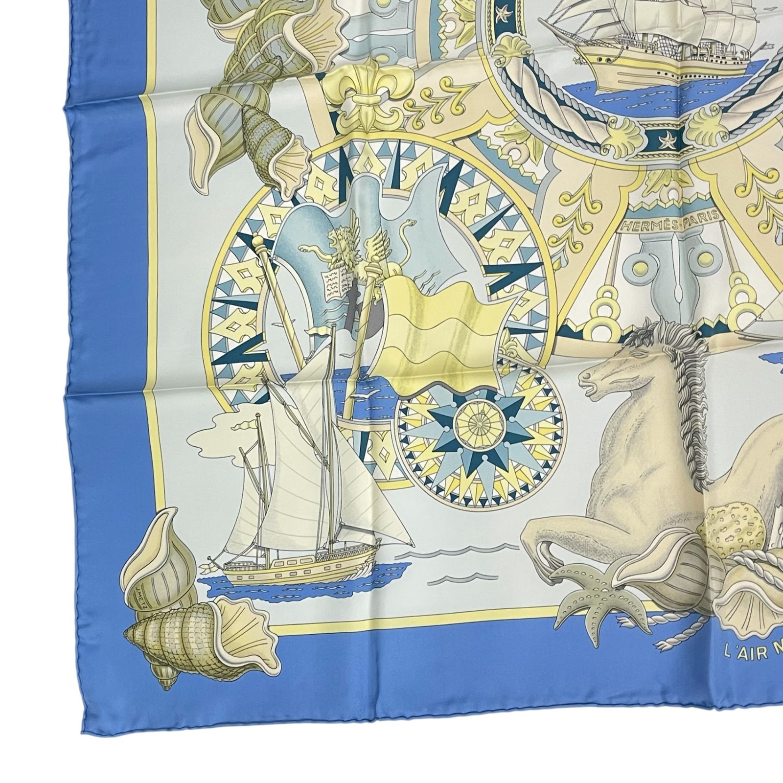 極美品 HERMES エルメス カレ90 スカーフ L'AIR MARIN シルク