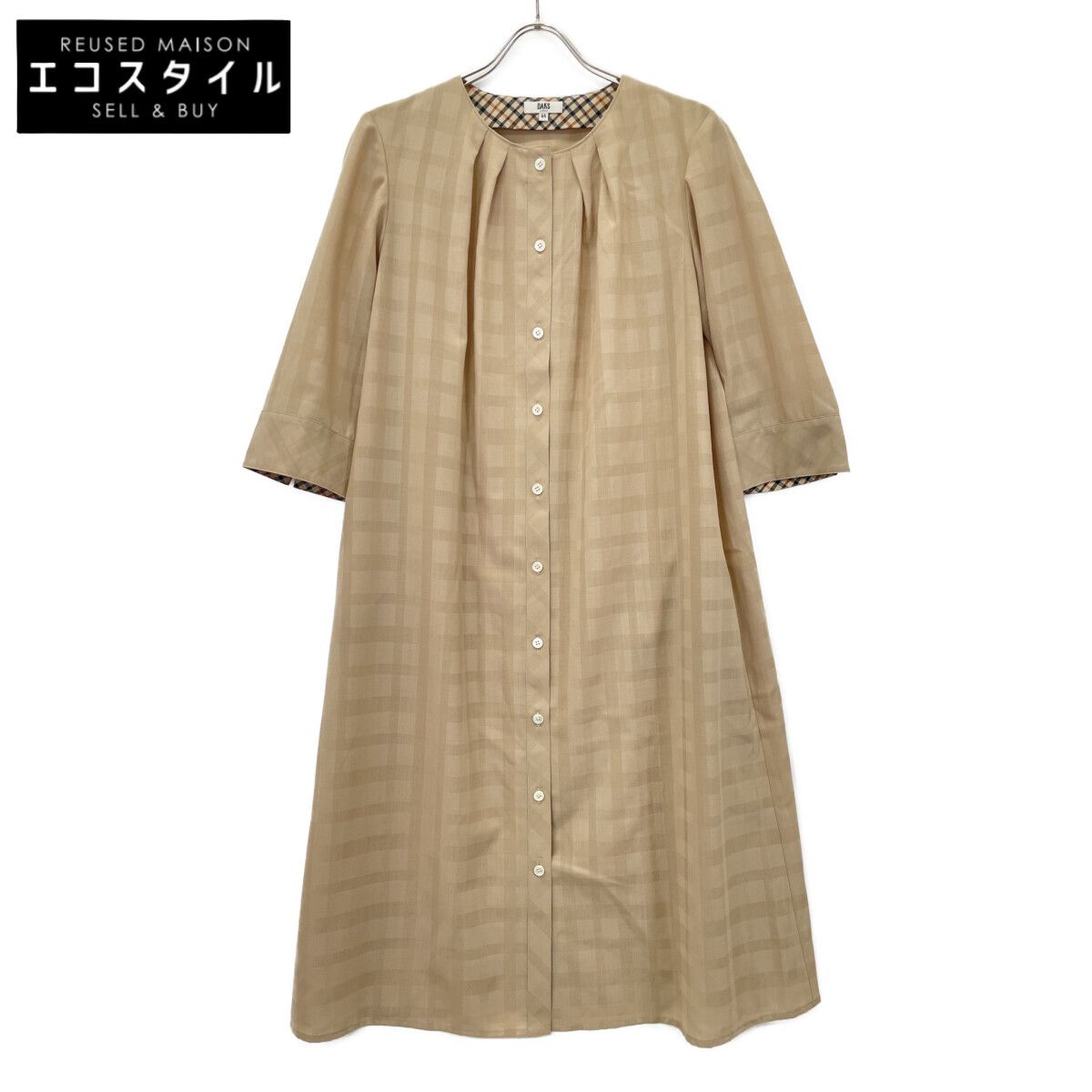 DAKS ダックス ﾍﾞｰｼﾞｭ ｼｬﾄﾞｰﾁｪｯｸﾎﾞｲﾙﾜﾝﾋﾟｰｽ 44