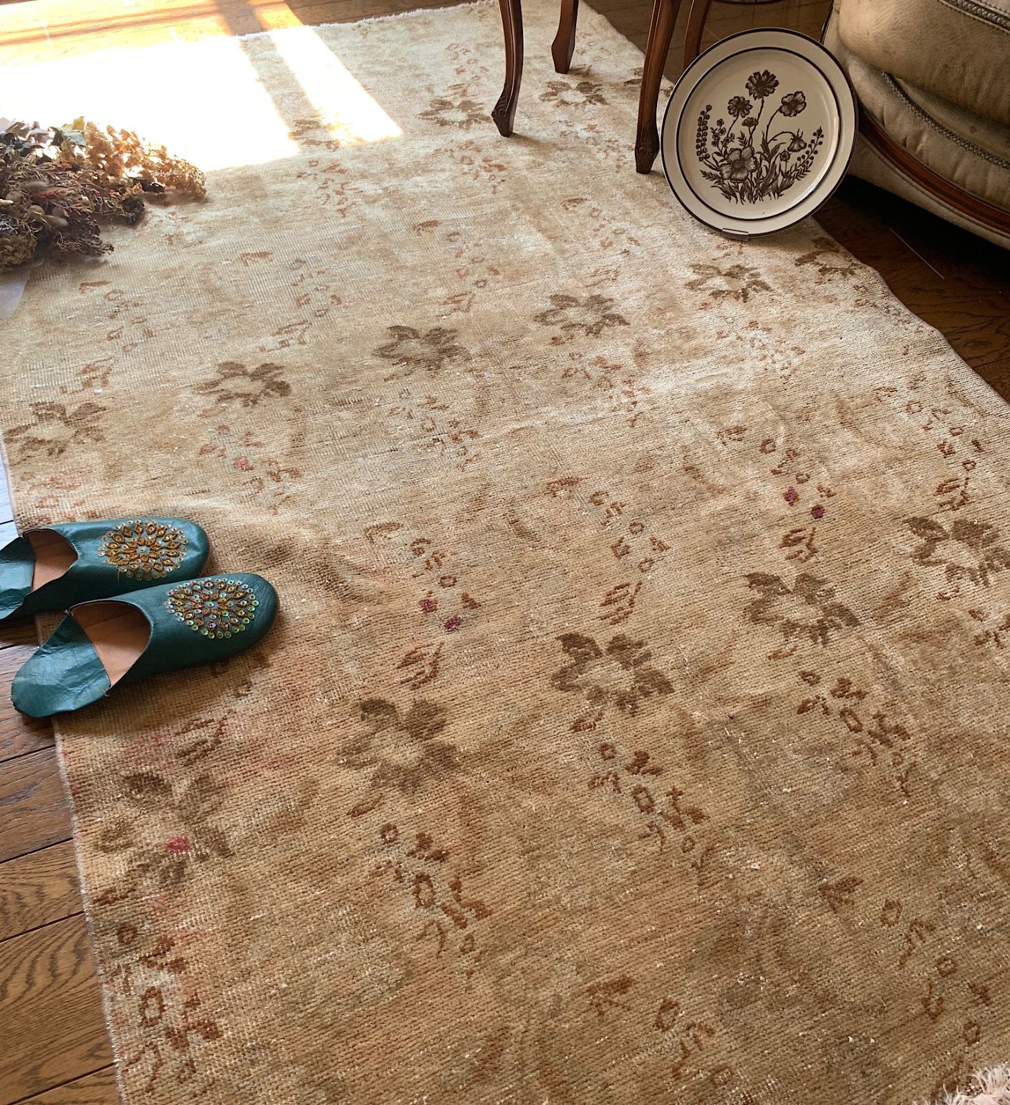 レアペールブラウン191×117 濃淡オーバーダイトルコヴィンテージラグ