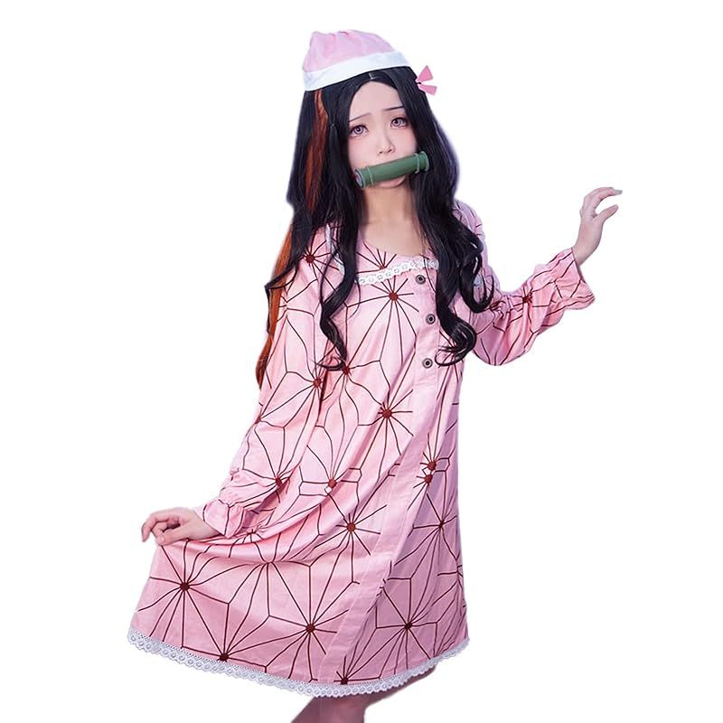 milky time ウィッグ付き 鬼滅の刃 ねずこ コスプレ 竈門禰豆子 パジャマ ハロウィン 鬼滅 衣装 コスチューム