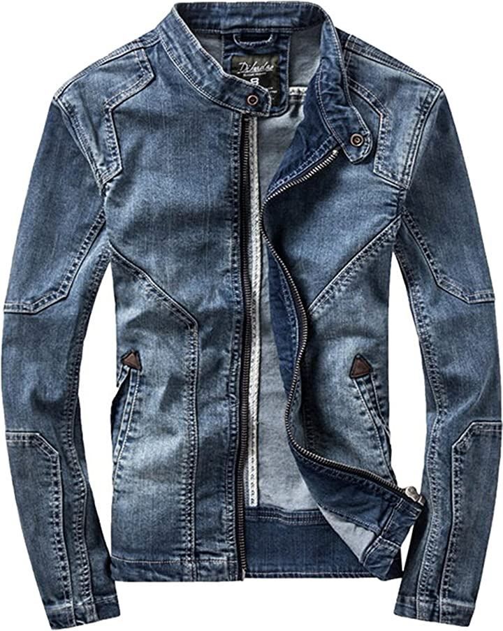 ｉ－ｓｅｌｅｃｔ アイセレクトi-select ヴィンテージ スタンドカラー デニム ジャケット メンズ( デニムブルー，  2XL)