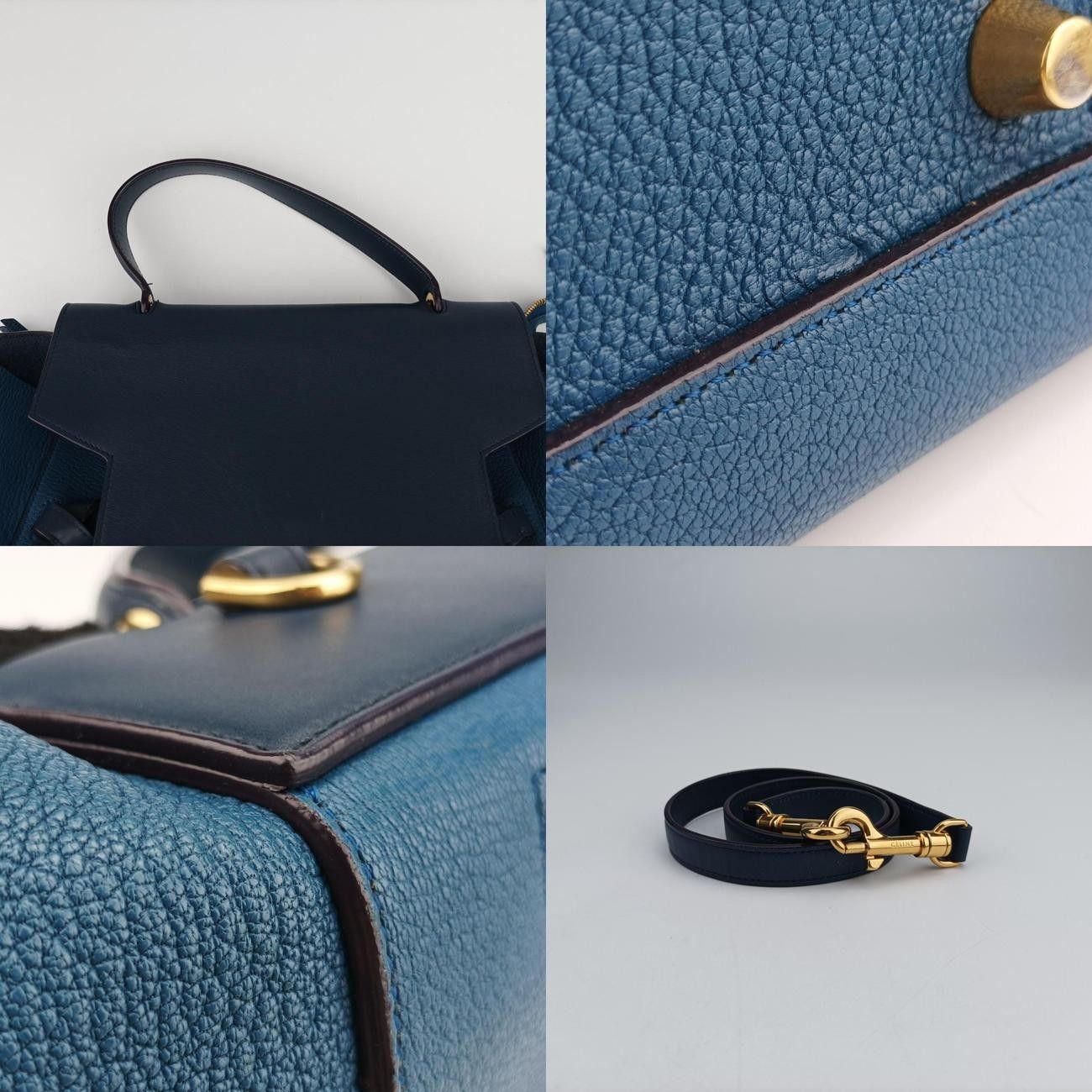 セリーヌCelineベルトバッグミニブルー×ネイビーレザーS-GA-4115 DECORATOM_COM_BR