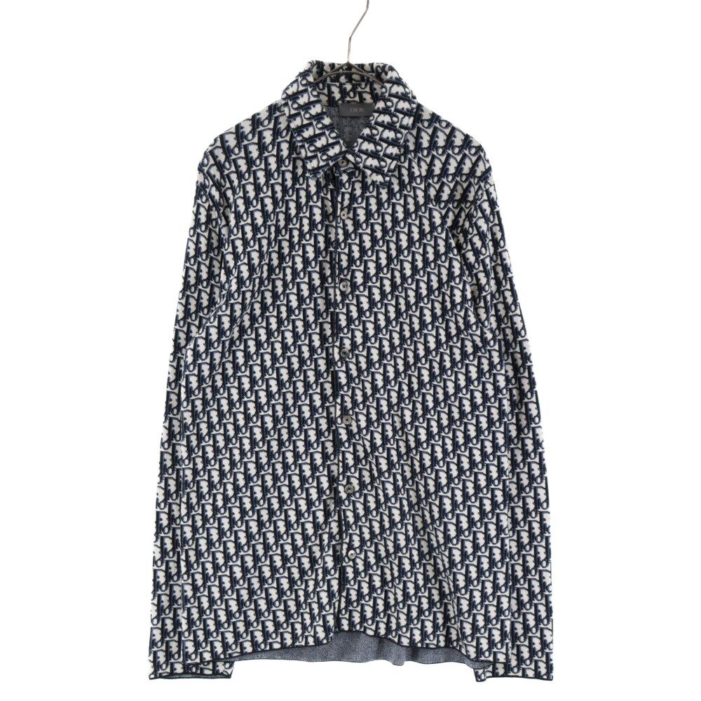 Dior - DIOR ディオール 20SS OBLIQUE JACQUARD NKIT SHIRT オブリークジャカードニットシャツ オブリーク総柄長袖コットンニットシャツ ネイビー 023M550AT099 DIOR (ディオール) 20SS OBLIQUE JACQUARD NKIT SHIRT