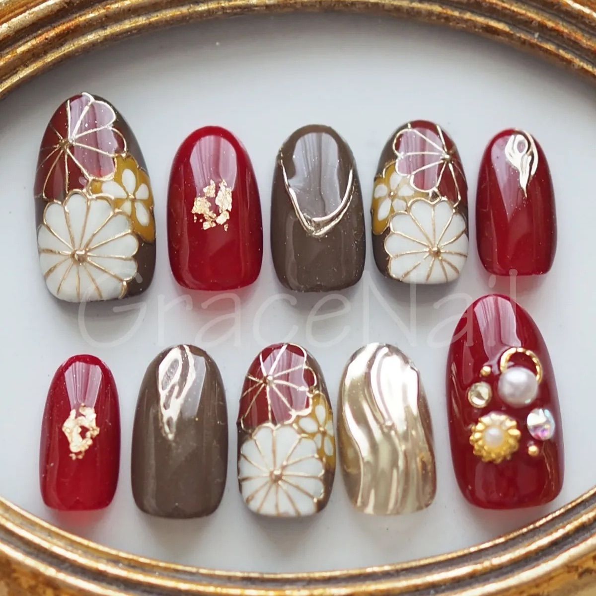 No.857 現品販売！ネイルチップ 成人式卒業式和柄袴着物振袖