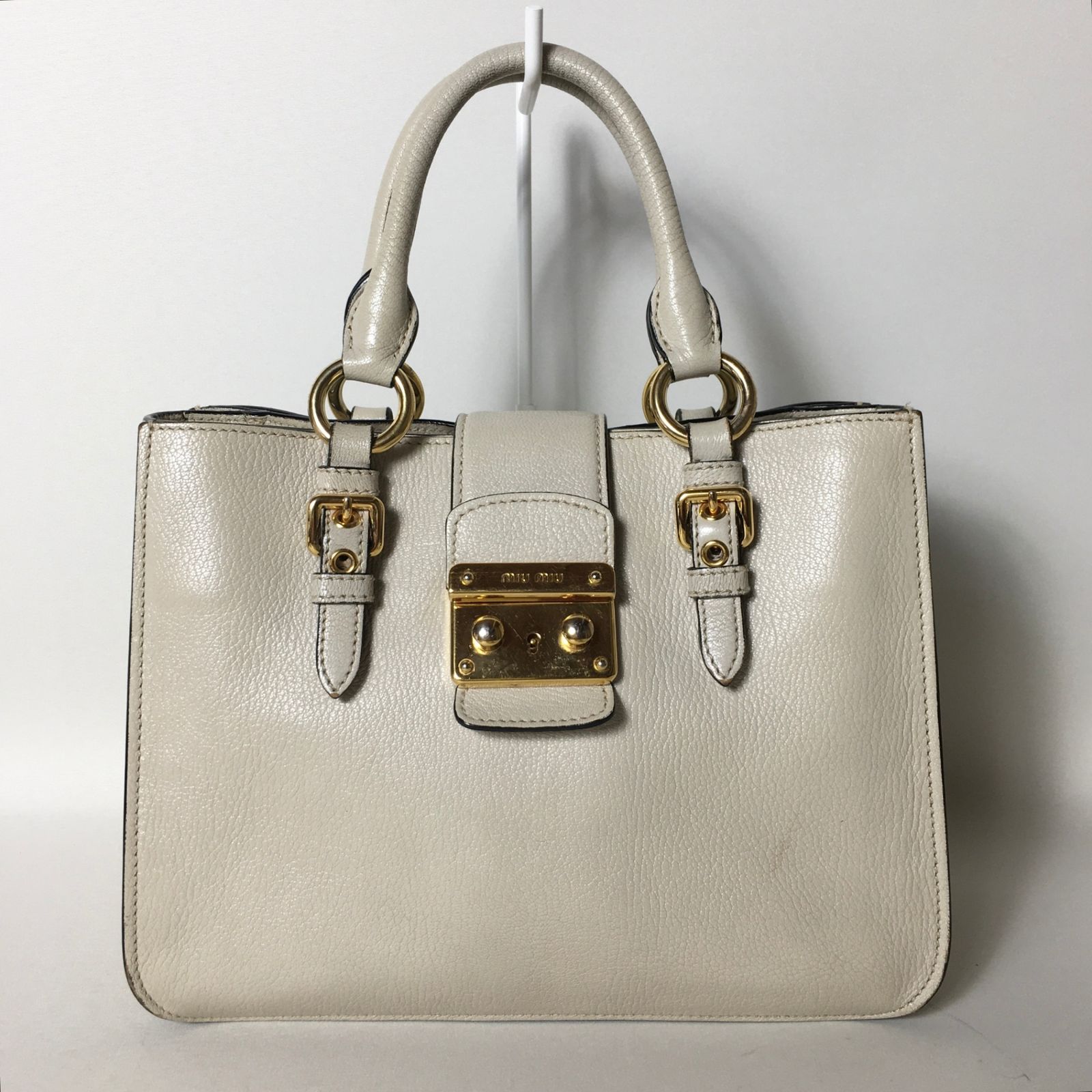 2507-269|美品|ミュウミュウ 2WAY ハンドバッグ レザー グレージュ 2507-269|美品|ミュウミュウ 2WAY ハンドバッグ レザー