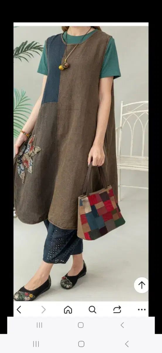 リネン アプリケ バイ ロング ベスト ONE PIECE