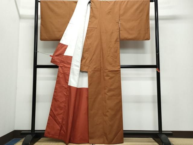 平和屋着物○結城紬 色無地 芝翫茶色 正絹 逸品 AABA0786ck