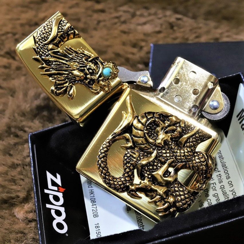 ドラゴン彫刻の金色メダル 限定ZIPPO ジッポ 100個限定 ドラゴンメタル ゴールド 龍 竜 金 限定