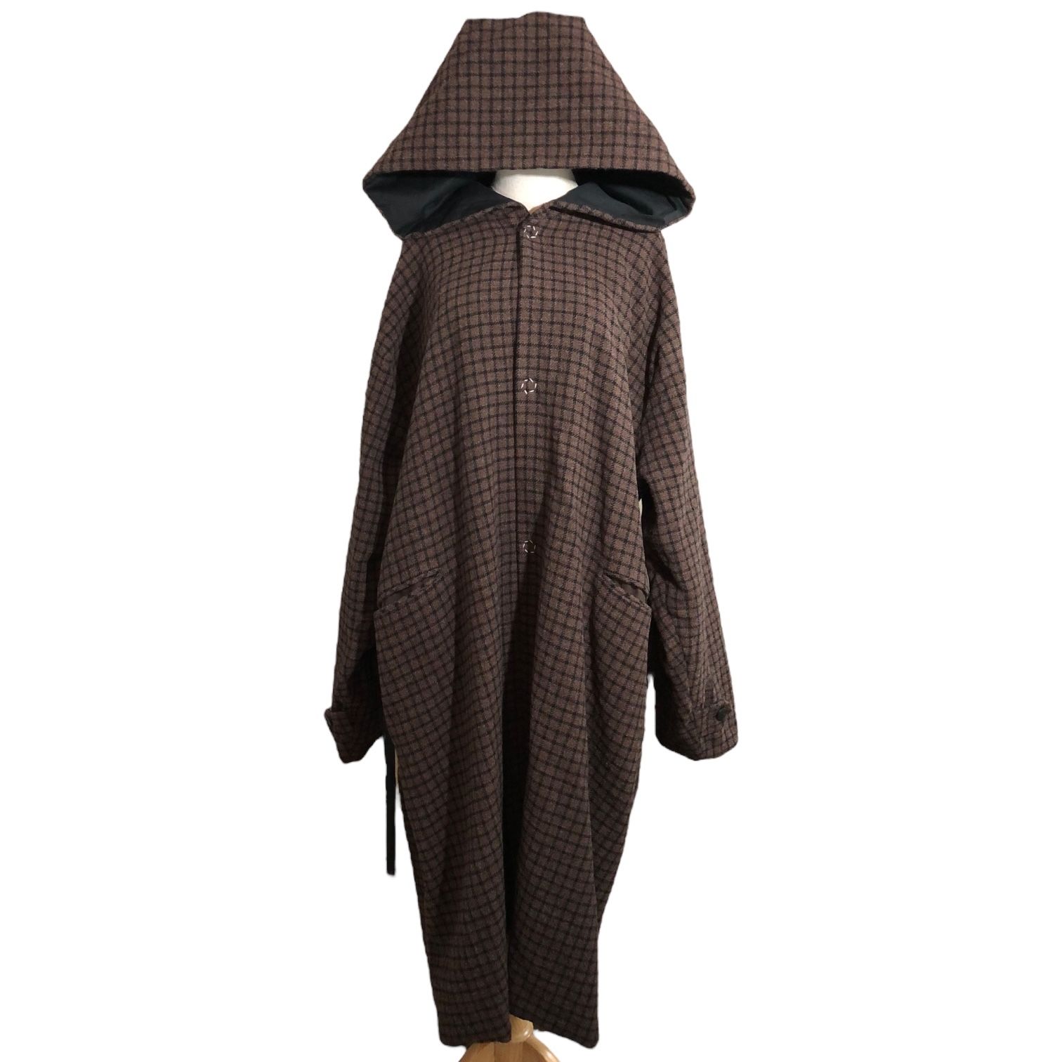 SUNSEA(サンシー) 17AW Ｗ-face check jedi coat ダブルフェイス チェック ジェダイ コート 表記無し(FREE)  ブラウン×ブラック リバーシブル - メルカリ