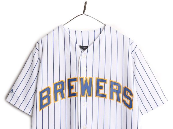 【お得なクーポン配布中!】 MLB オフィシャル Majestic ブルワーズ ベースボール シャツ メンズ XL 程 ユニフォーム ゲームシャツ メジャーリーグ 半袖シャツ 大リーグ