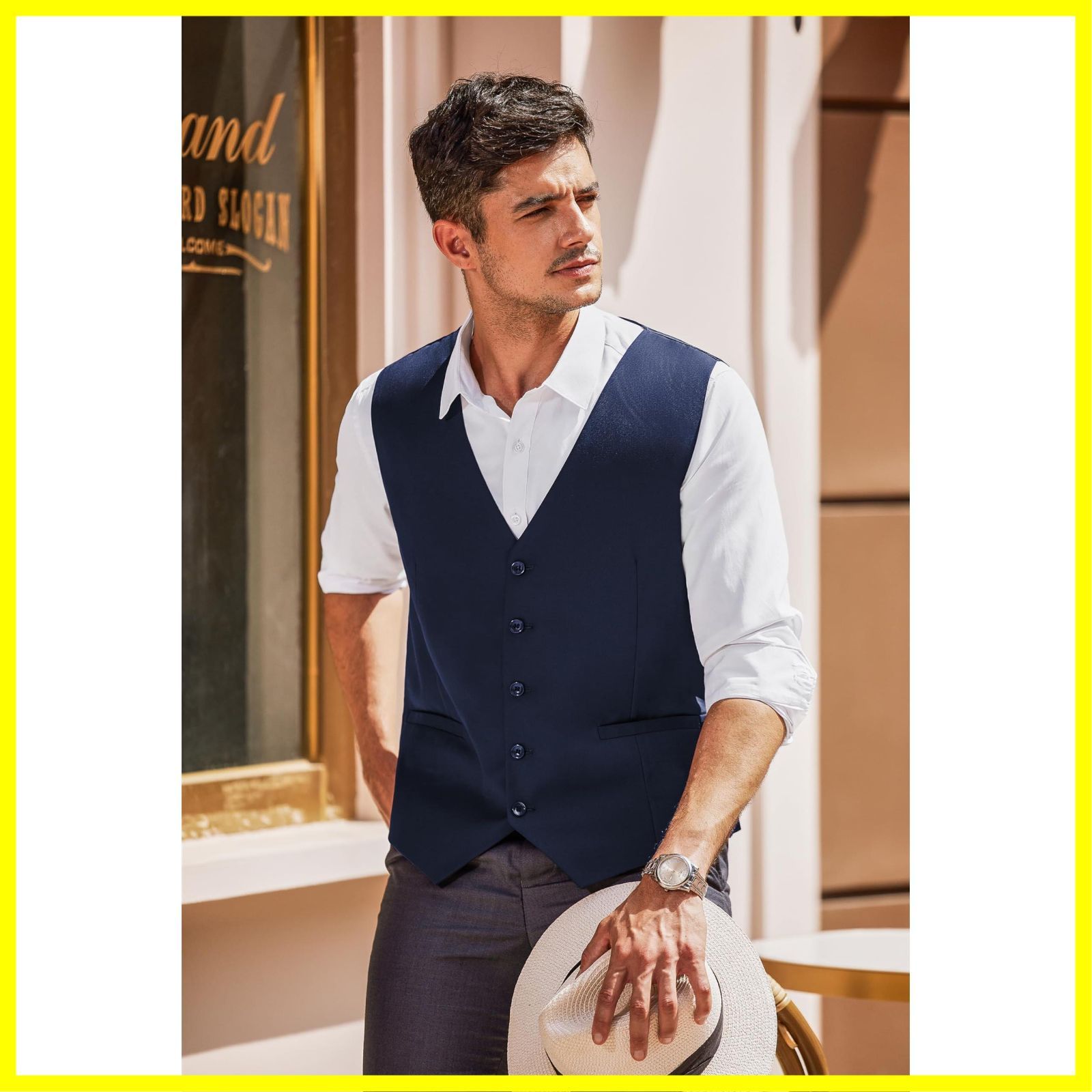 COOFANDY メンズ ビジネススーツ ベスト スリムフィット スキニー ウェディング ウエストコート US サイズ: Large カ 並行輸入 COOFANDY メンズ Vネック スーツ ベスト ファッション フォーマル