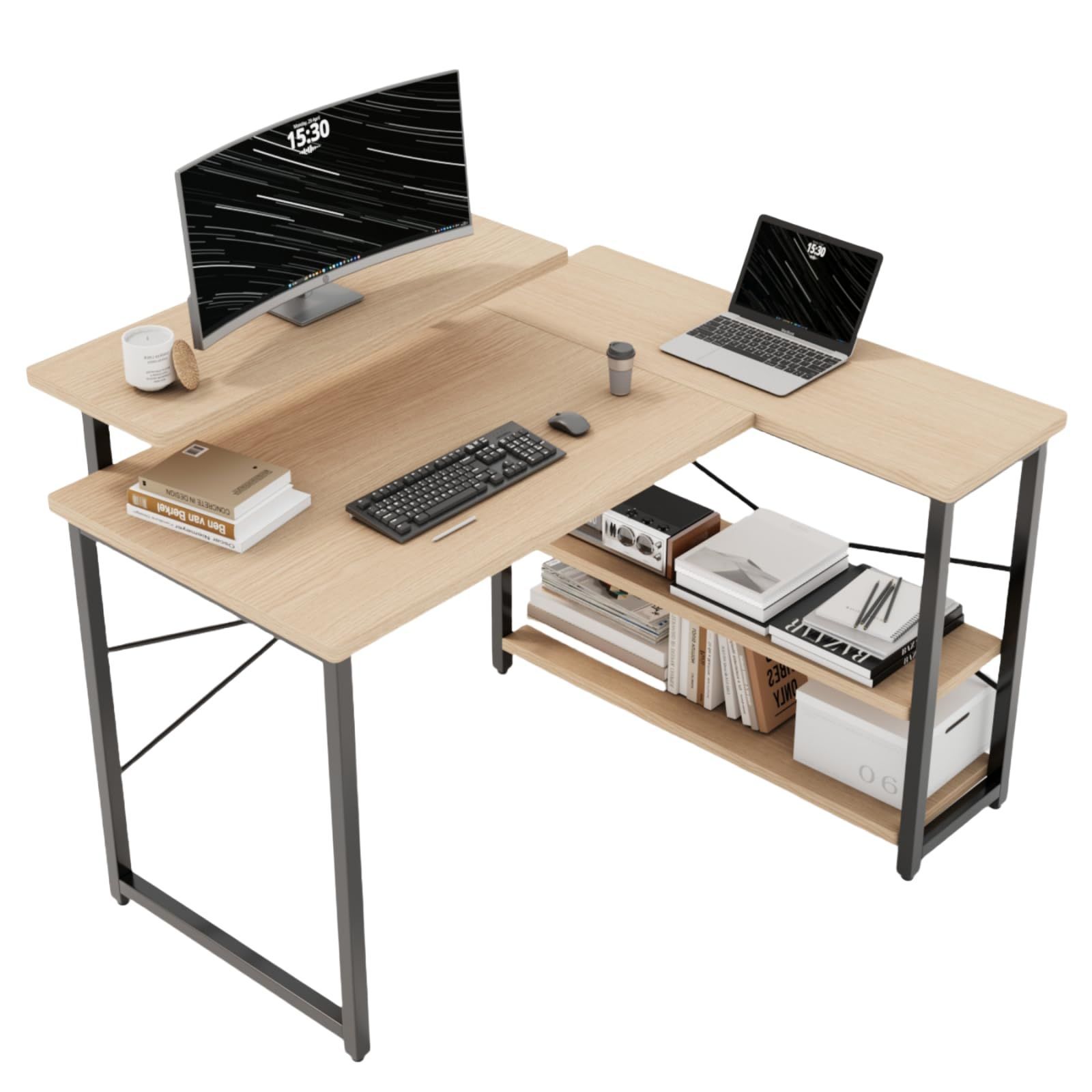 新着商品 desk ゲーミングデスクワークデスクL字デスク computer 棚 付き 勉強机 pc 学習机 省スペース パソコンデスク 組立簡単 Merytes pcデスク