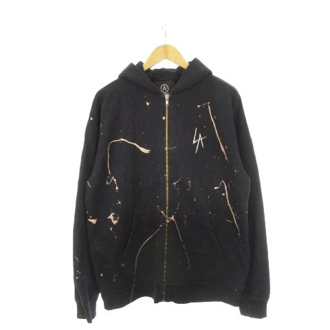 ローカルオーソリティ LOCAL AUTHORITY ジップパーカー スウェット 裏起毛 ブリーチ ペイント柄 ロゴ刺繍 L 黒 ブラック |AH2 GY30