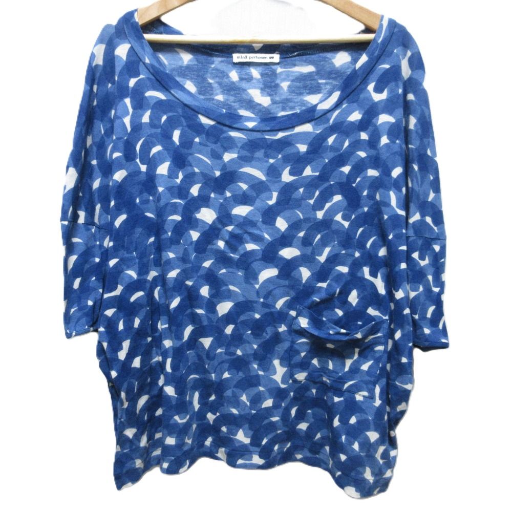 良品 mina perhonen ミナペルホネン aalto アアルト 総柄 七分袖 ドルマンスリーブ ラウンドネック カットソー Tシャツ 38 ブルー レディース 古着 中古 良品 mina perhonen ミナペルホネン aalto アアルト 総柄 七分袖