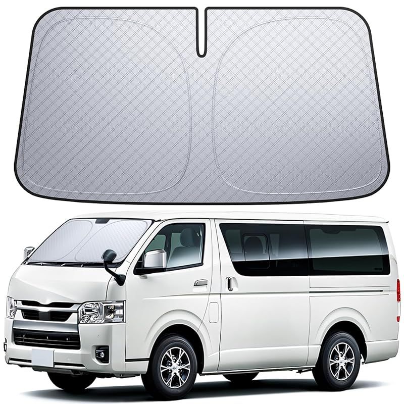 【6層断熱素材】 Lamicall トヨタ ハイエース 200系標準ボディ フロントガラス サンシェード: 車サンシェード 日除け 車 クルマ フロントサンシェード， 車用 フロントガラス サンシェード 折り