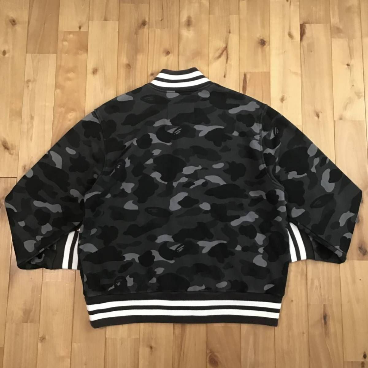 Black camo スウェット スタジャン Mサイズ a bathing ape BAPE sweat varsity jacket エイプ ベイプ  アベイシングエイプ 迷彩