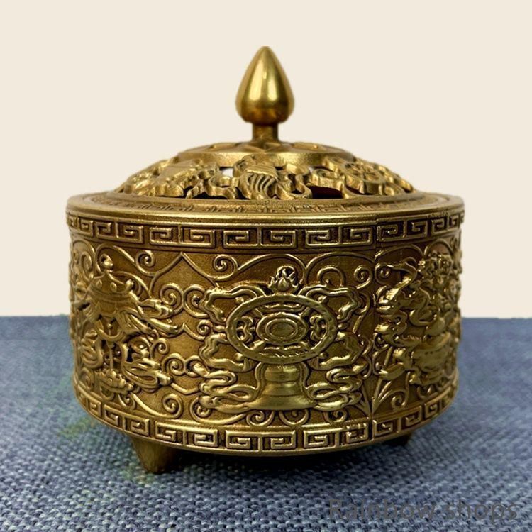銅器 香炉 竜炉 香道具 装飾品 工芸品 置物 新品未使用】銅器 香炉 三足九龍炉 茶道薫香炉 香道具 装飾品
