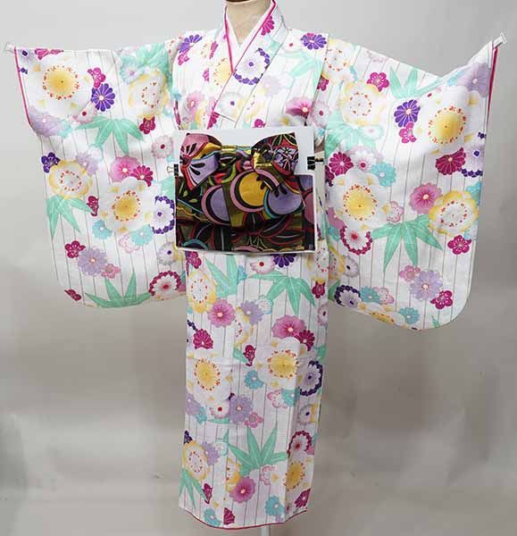 着物 きもの4点セット 女児 女の子 祝着 140cm 11～12才用 白地 NO41708