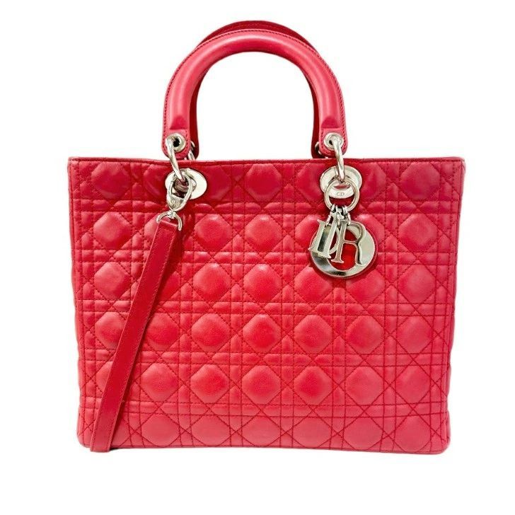 コスタ クリスチャンディオールChristian Dior 最終赤字 ディオール レディディオール ラージ ラムスキン 赤 2way